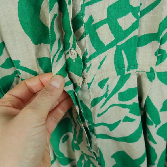 Vintage 80s Linen Blend Shirt Dress Modest Fit Flare 12 Resort Tropical Retro - Picture 9 of 12